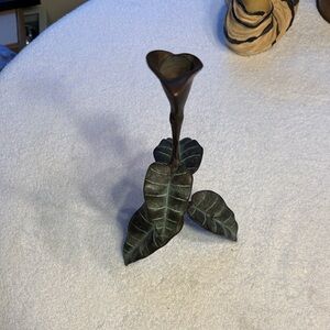 Vintage verdigris brass calla lily candle holder